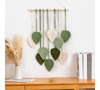 CCAIPU Tenture Murale en Macramé, Tapisserie Tissée à Main en Feuilles de Bohème, Décoration Murale en Plumes pour Salon Chambre à Coucher Maison (Vert)