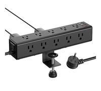 CCCEI - Pince d'ordinateur sur pied avec 15 prises, sortie de protection contre les surtensions à montage sur bord d'ordinateur noir, ports USB-A à charge rapide et USB-C 45 W, prise