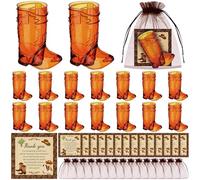 CCCYMM Lot de 15 verres à shot en forme de botte occidentale marron de 28,3 g avec cartes de remerciement, sacs en organza pour invités, cadeaux de retour, révélation du sexe
