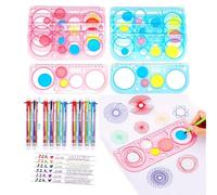 CCHAMP 10x Règles Spirograph + 10x stylos à bille multicolores, ensemble de dessin Spirographe, remplissage de sacs cadeaux fête d'anniversaire pour enfants, cadeau papeterie