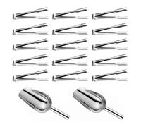 CCHAMP Set 17x Pelles à glace et mini pinces à sucre en acier inoxydable - 2 cuillères bonbons métal et 15 pinces service petites pour buffets bonbons, glaçons, farine, mariages, bars à café et fêtes