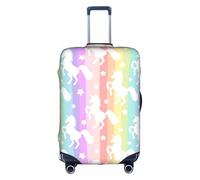 Cchgkpd Housse de bagage élastique lavable avec imprimé licornes sur rayures colorées pour valises de 45,7 à 81,3 cm, blanc, L
