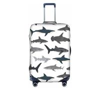 Cchgkpd Housse de bagage élastique lavable avec imprimé nautique requins pour valises de 45,7 à 81,3 cm, blanc, L