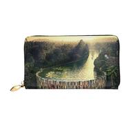 cchgnm Bibliothèque Bookshelf Book Print Classic Leather Long Clutch Wallet,Stylish Men Sand Women Wallet with Zipper and Multiple Card Slots