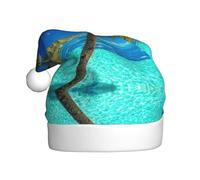 cchgnm Chapeau de Père Noël classique imprimé île tropicale océan, accessoires de costume de fête, utilisé pour le Nouvel An, les vacances, l'intérieur et l'extérieur