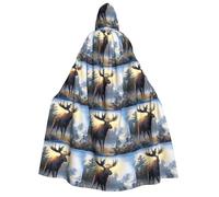 cchgnm Costume d'Halloween avec imprimé cerf et élan d'automne - Robe de magicien rétro médiévale - Cape de chevalier à capuche pour homme et femme