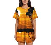 cchgnm Ensemble de pyjama à manches courtes pour femme, imprimé herbe africaine, vêtement de détente deux pièces, pyjama confortable, Noir , XL