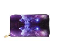 cchgnm Galaxy Starry Space Purple Starry Print Classic Leather Long Clutch Wallet,Stylish Men Sand Women Wallet with Zipper and Multiple Card Slots