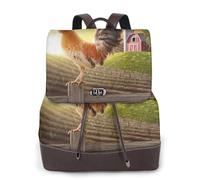 cchgnm Le sac à dos élégant et léger pour femme avec motif coq sur bois dans les terres agricoles, convient pour diverses occasions telles que le travail, les voyages et les rendez-vous.