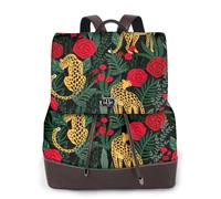 cchgnm Le sac à dos élégant et léger pour femme imprimé léopard et roses est adapté pour diverses occasions telles que le travail, les voyages et les rendez-vous.