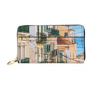 cchgnm Lisbonne Tram Imprimé Classique Portefeuille Long Clutch en cuir, élégant pour homme Sable Portefeuille pour femme avec fermeture éclair et plusieurs emplacements pour cartes.