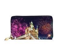 cchgnm Night London Tower Bridge Portefeuille classique en cuir avec fermeture éclair et plusieurs emplacements pour cartes.