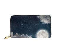 cchgnm Night Sky Full Moon Print Classic Leather Long Clutch Wallet, élégant homme Sand Portefeuille pour femme avec fermeture éclair et plusieurs emplacements pour cartes.