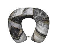 cchgnm Oreiller de voyage en mousse à mémoire de forme avec texture marbre noir imprimé doré, oreiller portable pour hôtels, camping, personnes dormant sur le côté et sur le dos