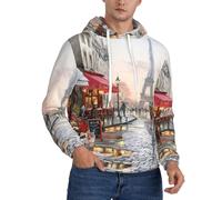 cchgnm Peinture à l'huile Paris Street Scène Tour Eiffel Imprimer Hommes Sweat à capuche molletonné, sweat à capuche décontracté à manches longues, Noir , 4XL