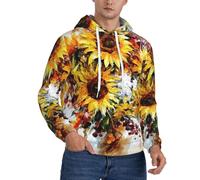 cchgnm Peinture à l'huile tournesol Imprimer Sweat à capuche en polaire pour hommes, sweat à capuche décontracté à manches longues, Noir , 4XL