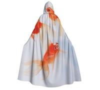 cchgnm Petit poisson rouge nagant dans l'eau Imprimé Halloween Costume de jeu de rôle médiéval rétro magicien Cape de chevalier à capuche pour homme et femme