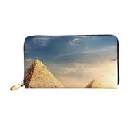 cchgnm Portefeuille classique en cuir imprimé pyramide égyptienne dans le désert, portefeuille élégant pour homme sable avec fermeture éclair et plusieurs emplacements pour cartes.