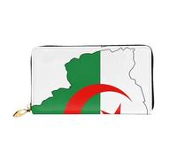 cchgnm Portefeuille long classique en cuir avec imprimé carte du drapeau de l'Algérie, portefeuille élégant pour homme et femme avec fermeture éclair et plusieurs emplacements pour cartes.