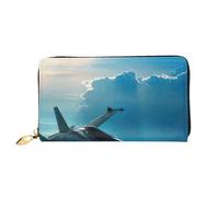 cchgnm Portefeuille long classique en cuir imprimé avions de chasse avion, portefeuille élégant pour homme et femme avec fermeture éclair et plusieurs emplacements pour cartes.
