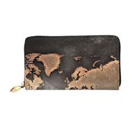 cchgnm Portefeuille long classique en cuir imprimé carte du monde rouille, portefeuille élégant pour homme sable avec fermeture éclair et plusieurs emplacements pour cartes.