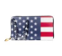 cchgnm Portefeuille long classique en cuir imprimé drapeau américain et hippie paix, portefeuille élégant pour homme et femme avec fermeture éclair et plusieurs emplacements pour cartes.