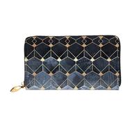 cchgnm Portefeuille long classique en cuir imprimé hexagones bleus et diamants, élégant pour homme et femme avec fermeture éclair et plusieurs emplacements pour cartes.