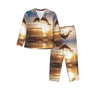 cchgnm Pyjama doux à manches longues imprimé dauphin drôle, pyjama pour femme, Noir , XL