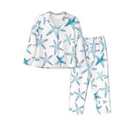 cchgnm Pyjama doux à manches longues imprimé étoile de mer, pyjama pour femme, Noir , S