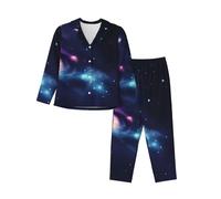 cchgnm Pyjama doux à manches longues imprimé galaxie univers spatial, Noir , M