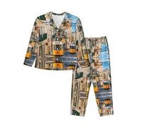 cchgnm Pyjama doux à manches longues imprimé Tram Lisbonne, costumes de pyjama pour femmes, Noir , L