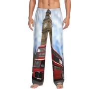 cchgnm Pyjama pour homme imprimé voiture d'Angleterre, pyjama doux à poche avec cordon de serrage, pyjama de nuit décontracté, Noir , XXL