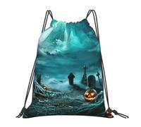 cchgnm Sac de sport multifonction avec cordon de serrage, motif citrouille d'horreur, cimetière, sac de rangement multifonction pour le sport, le yoga, le voyage