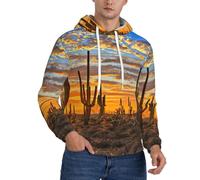 cchgnm Sunset Cactus In Desert Print Sweat à capuche en polaire pour hommes, sweat à capuche décontracté à manches longues, Noir , M