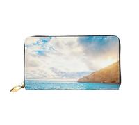 cchgnm Water Rush to Tropical Beach Print Classic Leather Long Clutch Wallet,Stylish Men Sand Women Wallet with Zipper and Multiple Card Slots