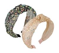 ccHuDE Lot de 2 bandeaux à paillettes avec nœud - Jolis bandeaux à paillettes - Bandeaux à paillettes - Antidérapants - Couleur champagne - Noir