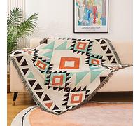 CCHYF Couverture aztèque du Sud-Ouest - Décoration réversible - Pompons tissés mexicains - Pour canapé, lit, chaise, mur, salon, extérieur, voyage - 129,5 x 160 cm