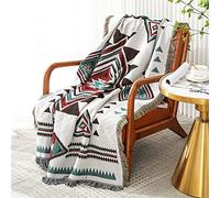 CCHYF Couvre-lit aztèque Décoration bohémienne du sud-ouest réversible Décor natif américain Tassels tissés mexicaines Couvre-lits et jetés pour canapé, lit, chaise, mur, salon, extérieur, voyage Vert