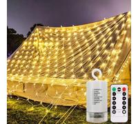 CCILAND Filet lumineux à piles de 3 m x 2 m, 200 LED en maille avec télécommande, 8 modes, étanche, intensité variable pour jardin, chambre à coucher, plafond, patio, décoration d'arbre (blanc chaud)