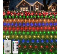 CCILAND Filet lumineux à piles de 3 m x 2 m, 200 LED en maille avec télécommande, 8 modes, minuterie à intensité variable, guirlande lumineuse d'extérieur étanche pour décoration de buisson, jardin