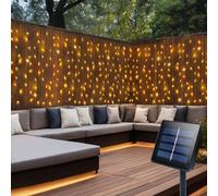 CCILAND Guirlandes Lumineuses Solaires Rideau d'Extérieur 4M x 1M 200 LED Fil Vert Étanches Guirlandes Lumineuses Rideau pour Jardin Patio Gazebo Clôture Décoration Mariage Fête - Blanc Chaud