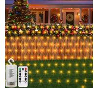 CCILAND Réseau d'éclairage de batterie extérieur 3x2m, 200 LED guirlande lumineuse avec 8 modes, minuterie, télécommande, intensité variable, étanche, pour Noël, arbustes, jardin, clôtures, balcon