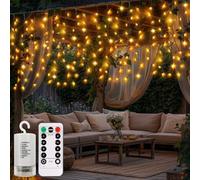 CCILAND Rideau lumineux de Noël à piles, 6 m x 1 m, 300 LED, guirlande lumineuse d'extérieur avec télécommande pour fête de mariage, décoration de jardin