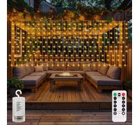 CCILAND Rideaux LED à piles, Guirlande lumineuse de 6 m x 1 m avec 300 DEL, étanches pour extérieur avec télécommande, 8 modes, minuterie, intensité variable pour décoration de clôture de jardin, abri