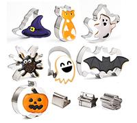 CCINEE Lot de 10 emporte-pièces pour Halloween, chauve-souris, citrouille, chat, fantôme, en acier inoxydable, pour fête d'Halloween, fournitures de cuisine