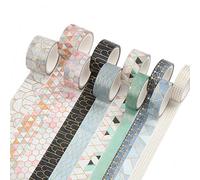 CCINEE Lot de 10 rouleaux de ruban adhésif Washi - Géométrique - Feuille d'or - Ruban de masquage décoratif - Pour Bullet Journal, Planificateur, Scrapbooking