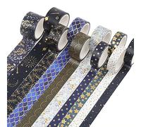 CCINEE Lot de 10 rouleaux de ruban washi noir et doré - Motif floral - Pour bullet journal, scrapbooking, planificateur, loisirs créatifs