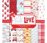 CCINEE Lot de 24 feuilles de papier pour scrapbooking - Motif cœur rouge - Pour loisirs créatifs, album photo, fabrication de cartes, 15,2 x 15,2 cm