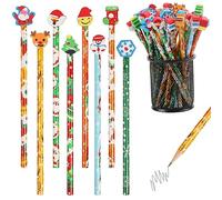 CCINEE Lot de 80 crayons de Noël avec gomme géante pour enfants, élan, bonhomme de neige, flocon de neige, crayons de papeterie pour fête de Noël, sacs à friandises, prix scolaires, 80 pièces