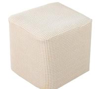 Ccipotatoo Housse de protection extensible en tissu jacquard à petits carreaux pour tabouret de rangement - 76,2 x 76,2 cm - Lavable en machine (beige, 60 x 60 cm)